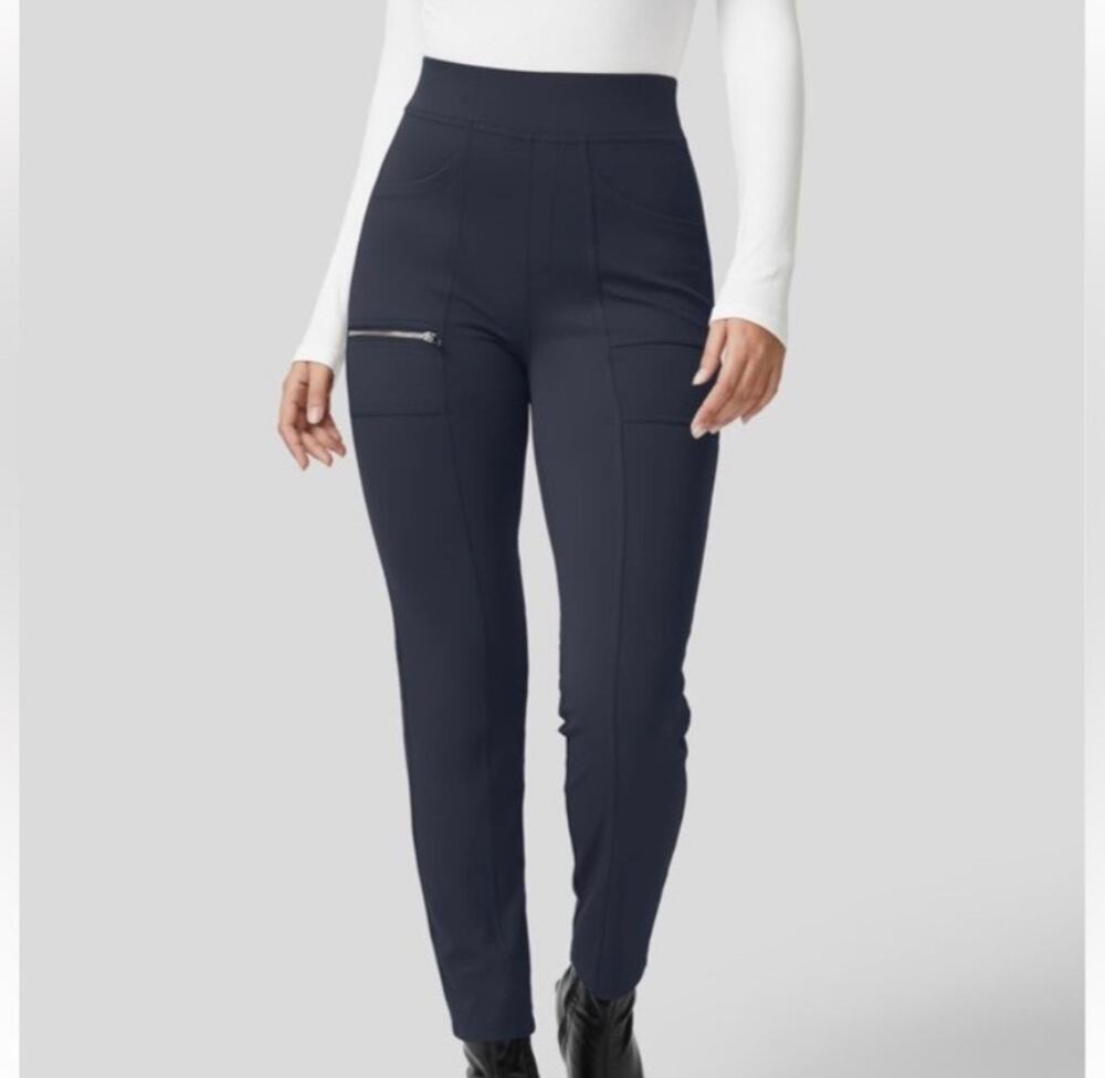 HALARA High Waisted Navy Blue Zipper Pocket Slim Pants XS NWT